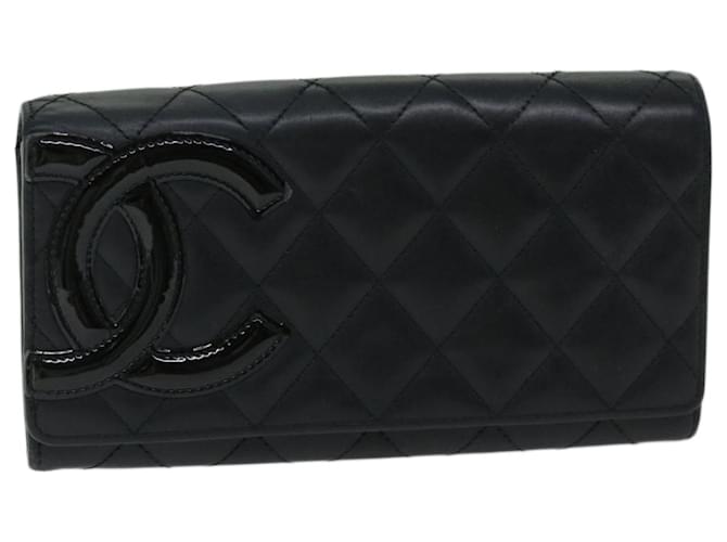 CHANEL Cambon Line Long Wallet Leather Black CC Auth 67567  ref.1294922