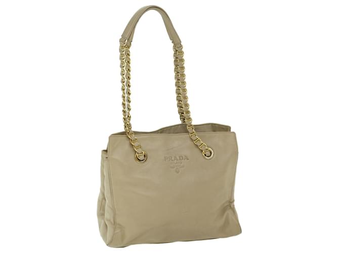 PRADA Chain Shoulder Bag Leather Beige Auth yk10950  ref.1294924