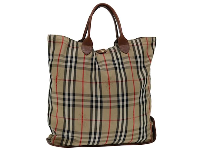 BURBERRY Nova Check Hand Bag Canvas Beige Auth bs12410 Cloth  ref.1294954
