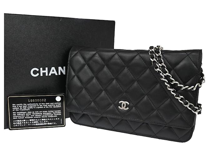 Wallet On Chain Cartera Chanel En Cadena Negro Cuero  ref.1295051