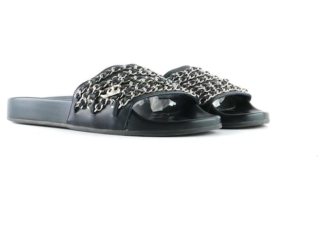 CHANEL Sandals Slingback Black Leather  ref.1295136
