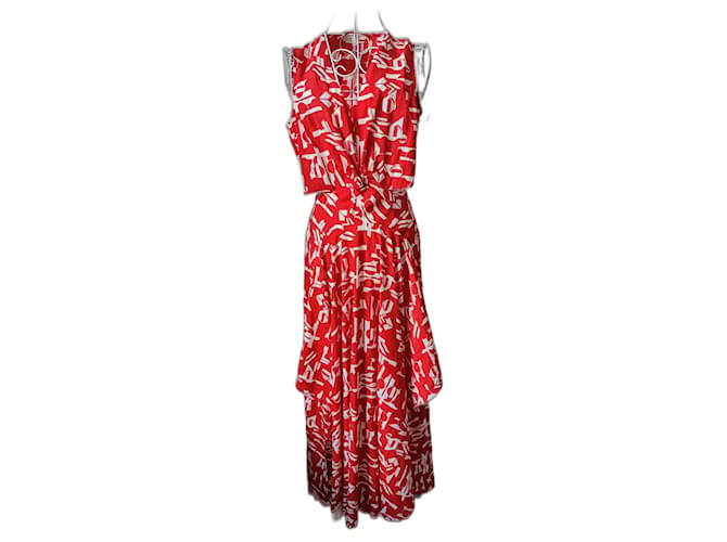 Long dress by Maje White Red Polyester Viscose  ref.1295647