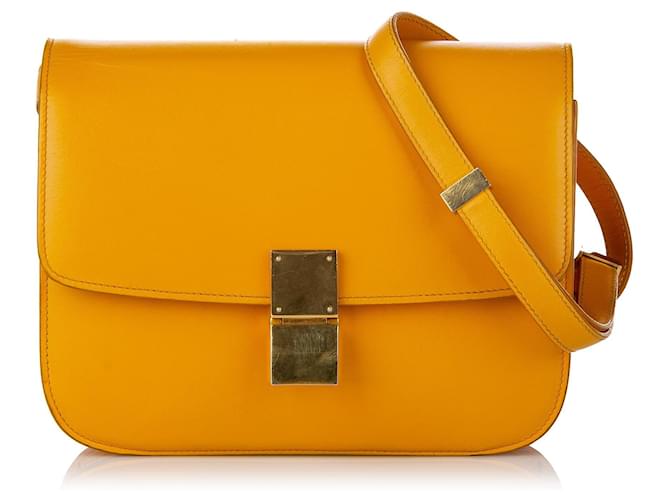 Classic Box Céline CELINE Handbags Crossbody Yellow Linen  ref.1295680
