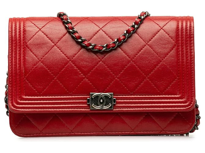 CHANEL Handbags Wallet on Chain Red Leather  ref.1295810