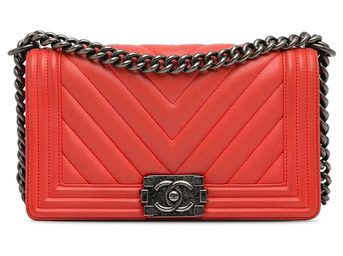 CHANEL Handbags Boy Red Leather  ref.1295882