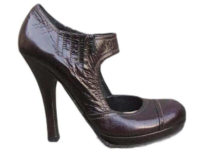 sapatos de salto Prada tamanho 37,5, em estado novo Castanho escuro Couro  ref.1295971