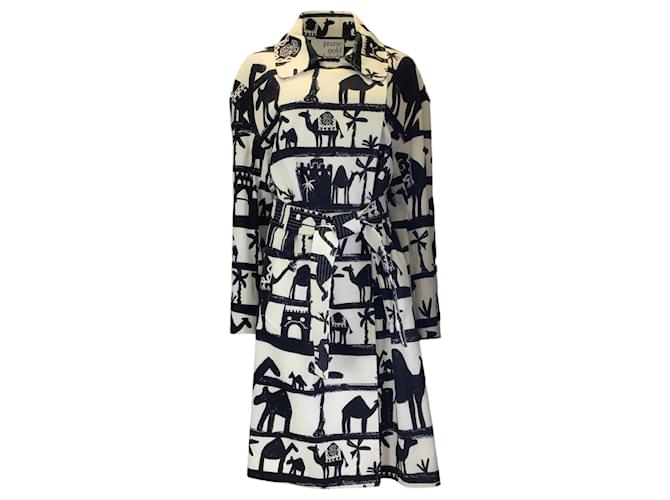 Autre Marque Prune Goldschmidt Ivoire / Trench-coat en coton imprimé camel noir Écru  ref.1296067