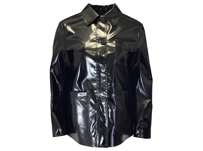 Autre Marque Christian Dior Black Button-Front Gloss Vinyl Jacket Polyester  ref.1296070