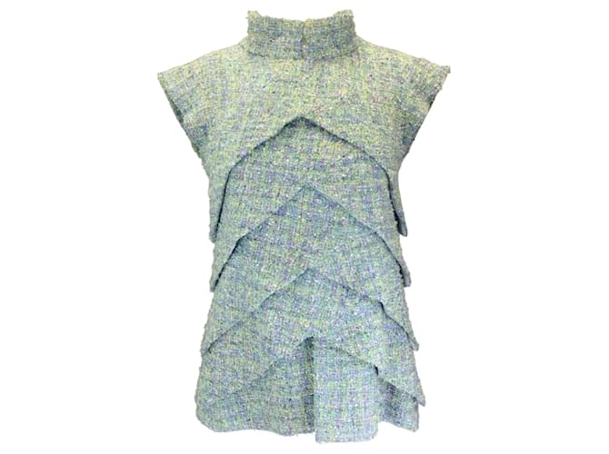 Autre Marque Chanel grün / Blau / Gelb / Weißes Fantasy-Tweed-Top Mehrfarben Polyester  ref.1296071