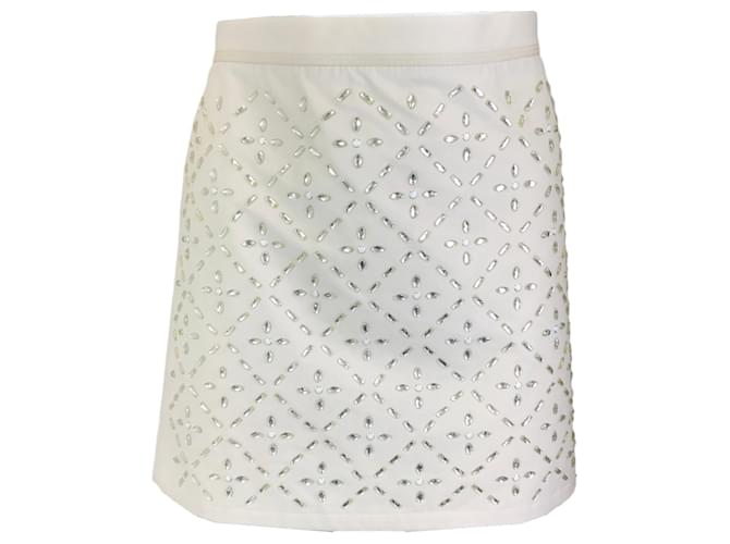 Autre Marque Koche Ivory Crystal Embellished Mini Skirt Cream Cotton  ref.1296091