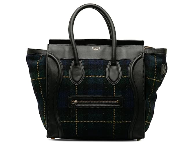 Luggage Céline Schwarze Celine Mini-Gepäcktasche mit Schottenmuster Wolle  ref.1296104