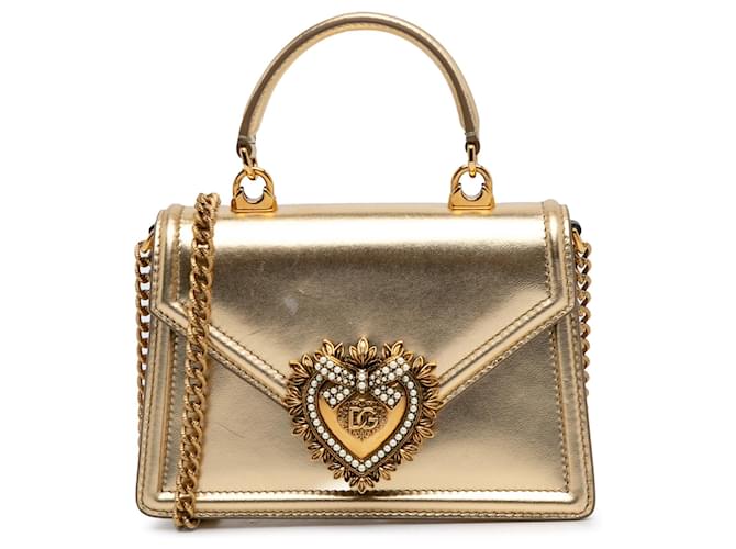 Dolce & Gabbana Bolsa Dourada Dolce&Gabbana Devotion Bag Dourado Couro  ref.1296116
