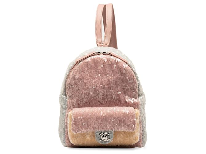 Pinkfarbener Chanel Mini-Rucksack mit Wasserfall-Pailletten und dreifarbigem Muster  Leder  ref.1296147