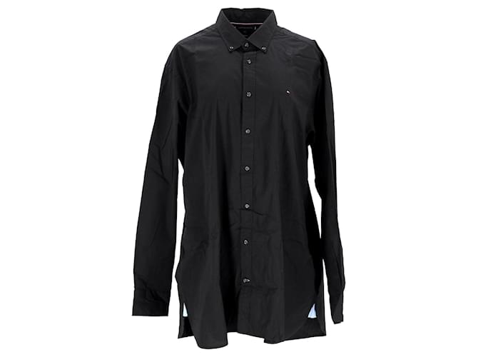 Tommy Hilfiger Camisa masculina grande e alta de popeline de algodão elástico Preto  ref.1296205