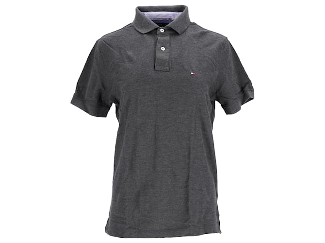 Tommy Hilfiger Mens Two Button Placket Regular Fit Polo Grey Cotton  ref.1296207