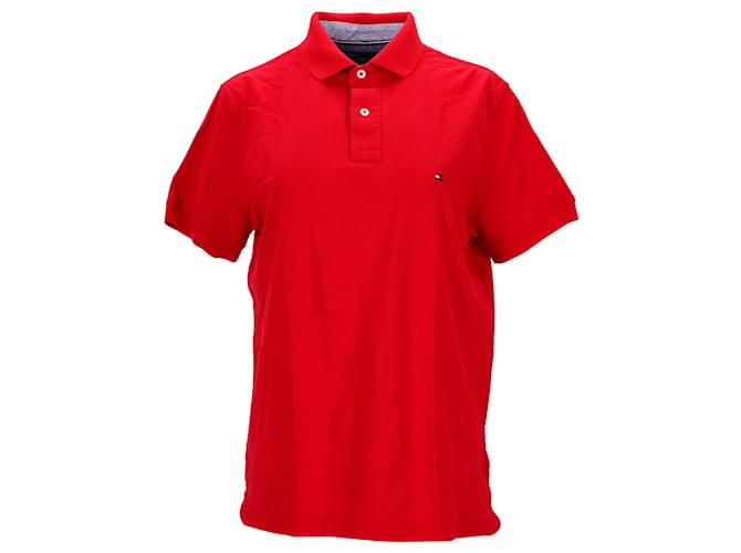 Tommy Hilfiger Herren-Poloshirt mit zwei Knöpfen und normaler Passform Rot Baumwolle  ref.1296210