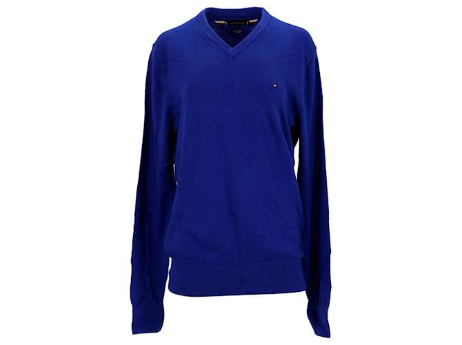 Tommy Hilfiger Herren-Pullover aus Pima-Baumwolle und Kaschmir mit V-Ausschnitt aus blauer Baumwolle  ref.1296229