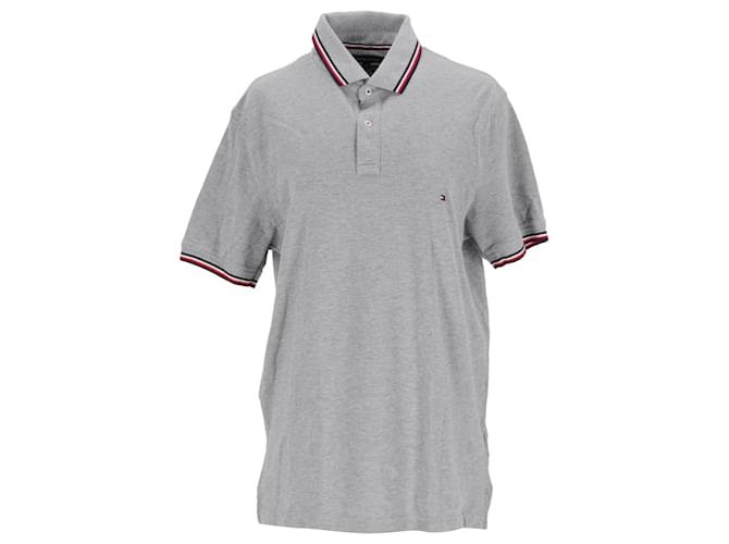 Tommy Hilfiger Herren-Poloshirt mit schmaler Passform und kurzen Ärmeln Grau Baumwolle  ref.1296232