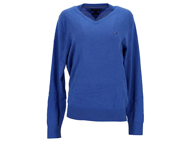 Tommy Hilfiger Jersey con cuello en V de seda y algodón para hombre en algodón azul  ref.1296234