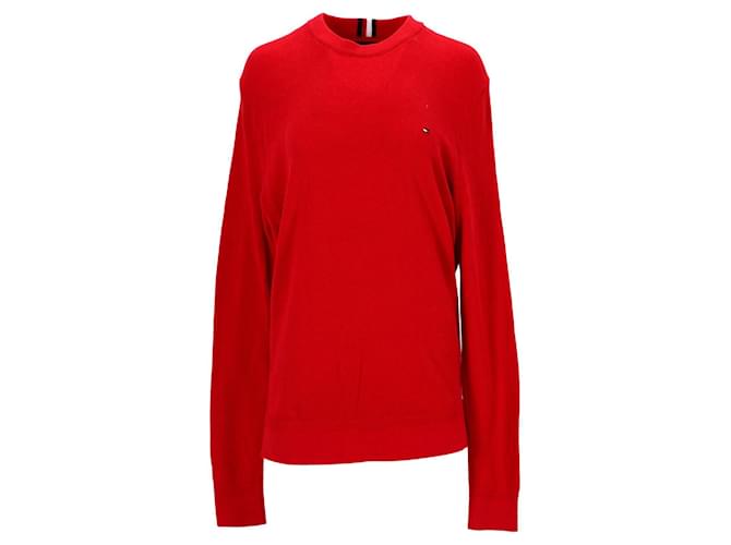 Maglione da uomo in puro cotone Mouline Tommy Hilfiger in cotone rosso  ref.1296240