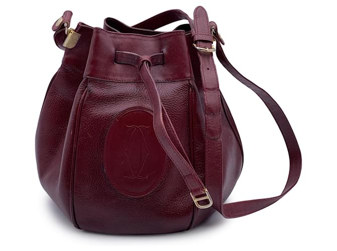 Cartier Vintage Burgundy Leather Drawstring Bucket Shoulder Bag Dark red  ref.1296254