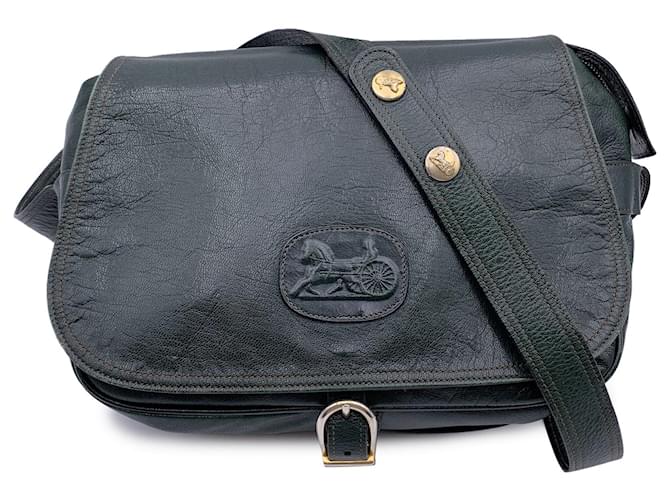 Céline Vintage Dark Green Leather Caleche Flap Shoulder Bag  ref.1296256
