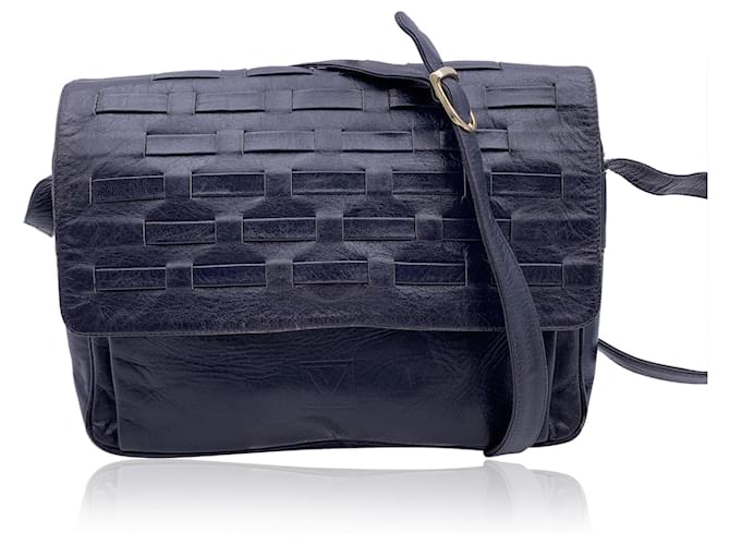 Autre Marque Vintage Blue Leather Woven Flap Messenger Bag  ref.1296257