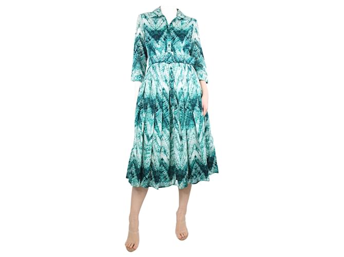 Autre Marque Green and white floral cotton belted dress - size UK 10  ref.1296366