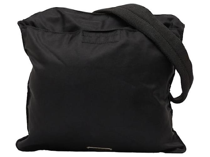 Prada Nylon-Leder Schultertasche mit Dreieckslogo-Plakette in gutem Zustand Schwarz Leinwand  ref.1296378