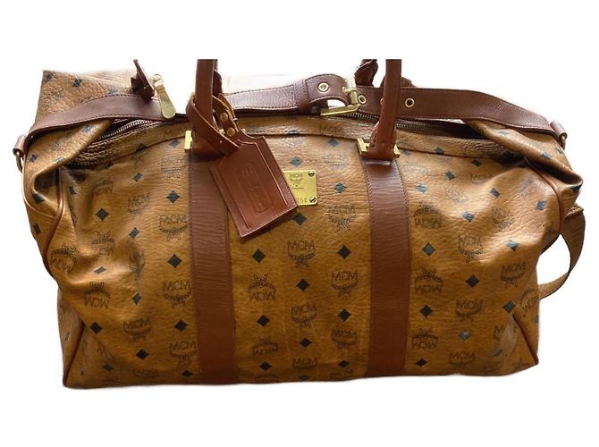 MCM Vicetos Logogram Boston Bag PVC Leather 2way Marrom