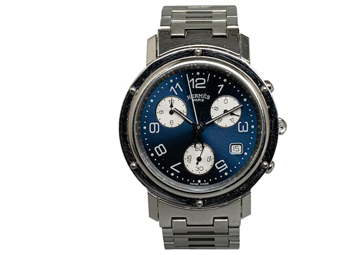 Hermès-Silberquarz-Edelstahl-Clipper-Uhr Metall  ref.1296418