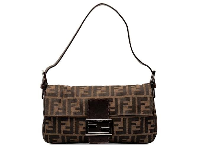 Fendi Brown Zucca Baguette Leather Cloth Pony-style calfskin Cloth  ref.1296432