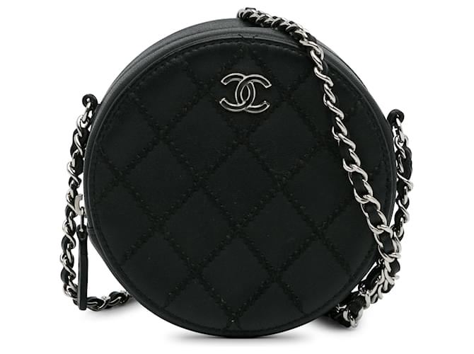 Chanel Black Quilted CC Round Chain Crossbody Leather  ref.1296444