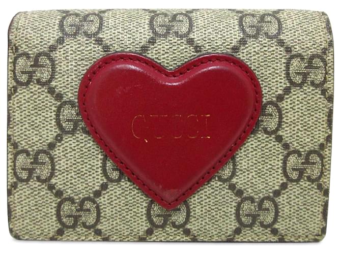 Gucci Brown GG Supreme Heart Bifold Wallet Beige Cloth Cloth  ref.1296448