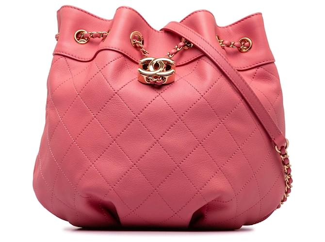 Chanel Pink Small Quilted Calfskin Bucket Bag Leather Pony-style calfskin  ref.1296456