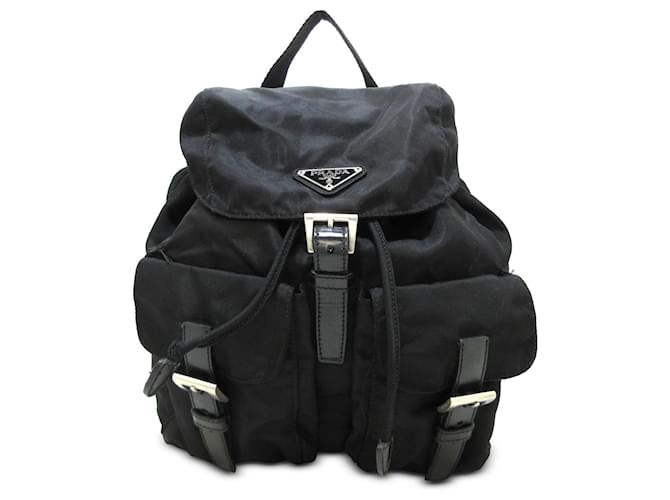 Prada Black Tessuto Backpack Leather Pony-style calfskin Nylon Cloth  ref.1296463
