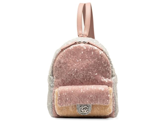 Chanel Pink Mini Waterfall Sequins Tricolor Backpack Leather Pony-style calfskin Cloth  ref.1296466