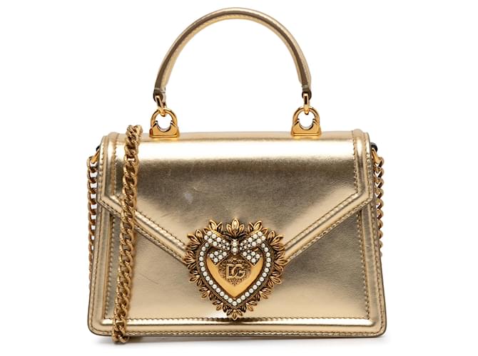 Dolce & Gabbana – Goldene Devotion-Tasche Leder Kalbähnliches Kalb  ref.1296470