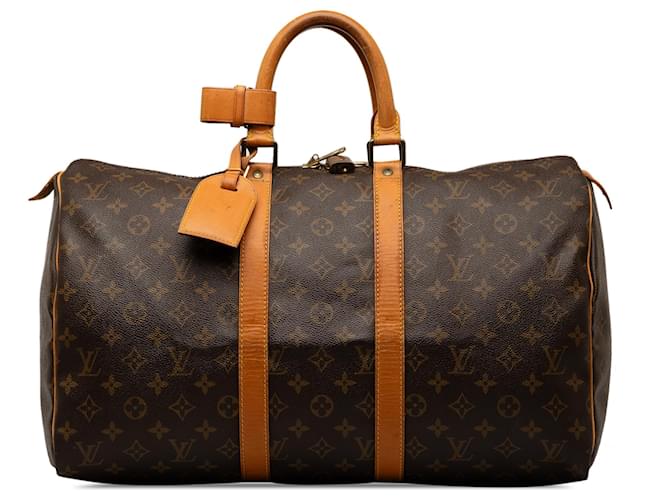 Louis Vuitton Brown Monogram Keepall 45 Leather Cloth  ref.1296471