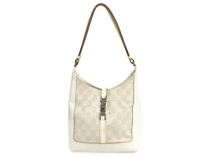 Gucci White GG Canvas Jackie Shoulder Bag Leather Cloth Pony-style calfskin Cloth  ref.1296478