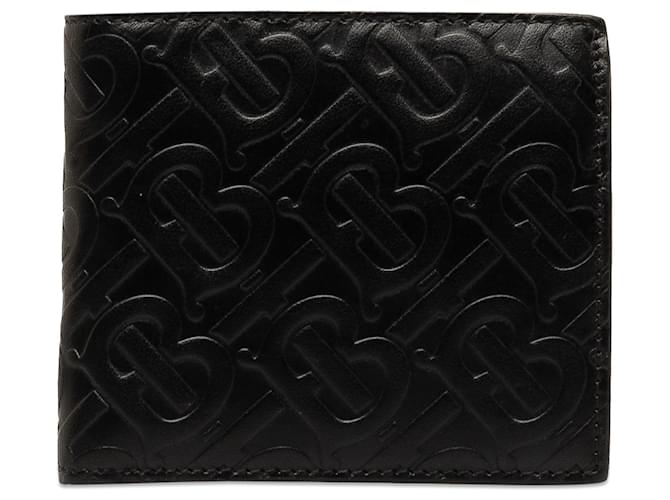 Burberry Black TB Embossed Leather Bifold Wallet Pony-style calfskin  ref.1296495