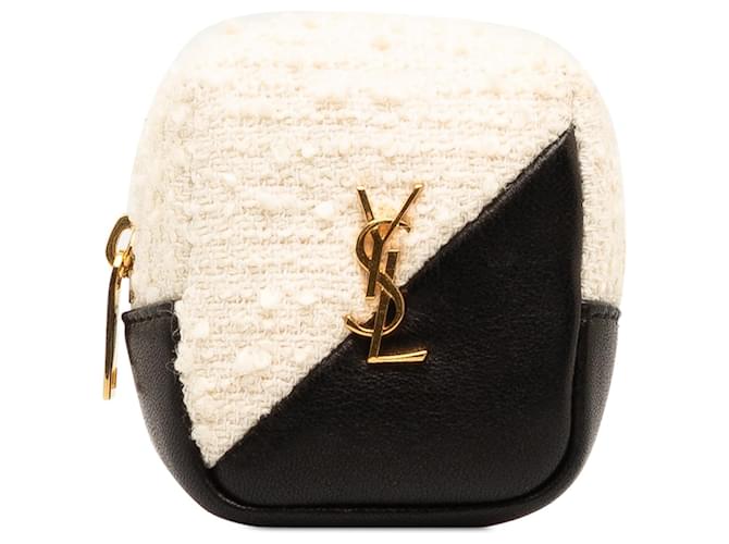 Saint Laurent – Weiße Jamie-Tweed-Tasche mit Anhänger Schwarz Leder Kalbähnliches Kalb Tuch  ref.1296500