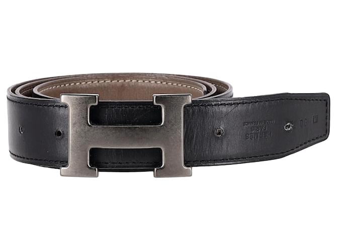 Hermès Cinturón Hermes con hebilla H en cuero negro  ref.1296518