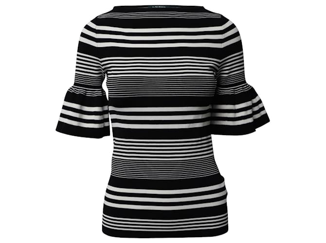 Lauren Ralph Lauren Ponte Bell Sleeve Top in Black/White Print Viscose Cellulose fibre  ref.1296526