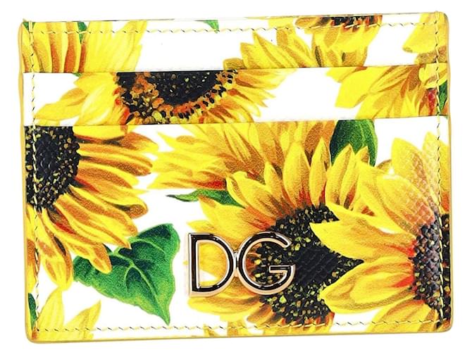 Dolce & Gabbana Porte-cartes D&G à imprimé tournesol en cuir jaune  ref.1296527