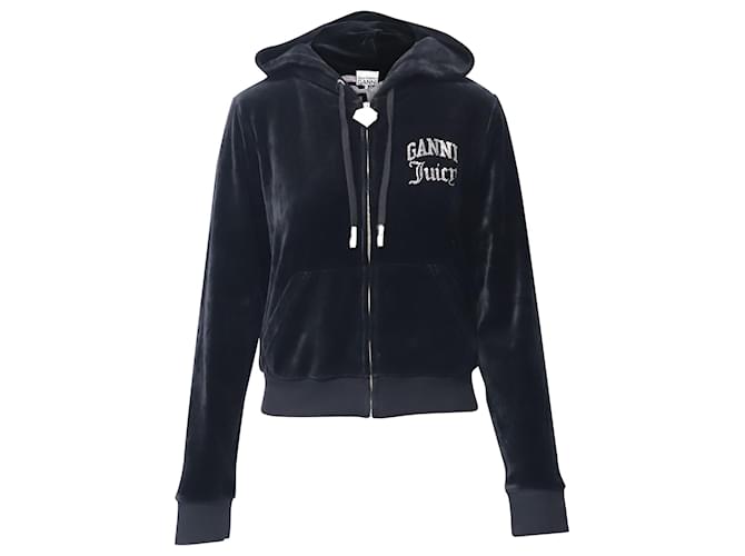 Ganni x Juicy Couture Zipped Hoodie Jacket in Black Organic Cotton  ref.1296533