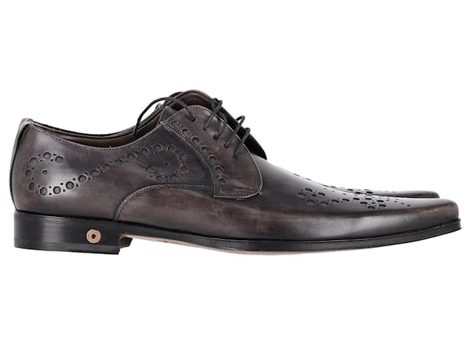 Dolce & Gabbana Perforated Pointed Derby Shoes in Brown Leather  ref.1296534