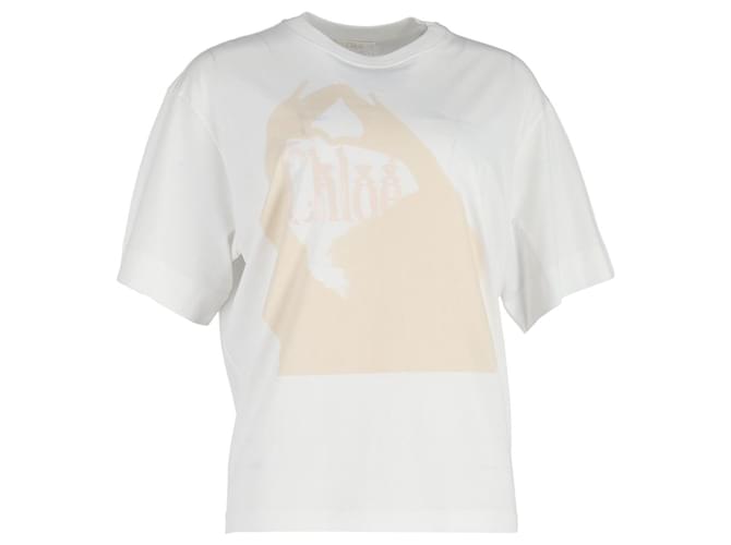 Chloé Chloe Logo T-Shirt aus weißer Baumwolle  ref.1296536