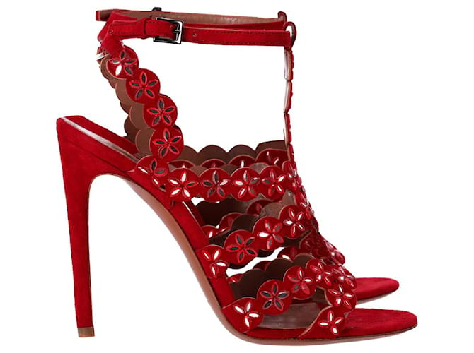 Alaïa Mirror-Embellished Sandals in Red Suede  ref.1296559
