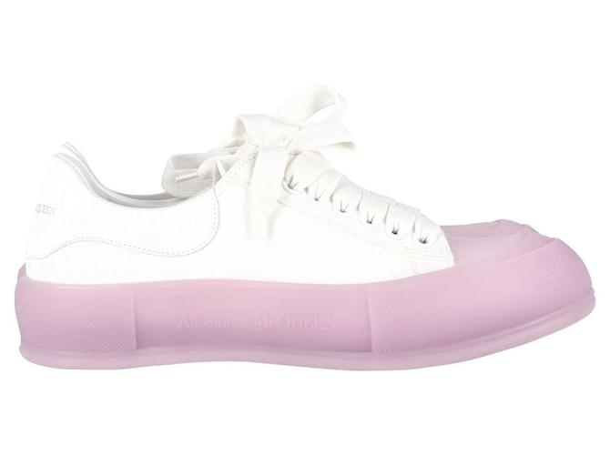 Alexander McQueen Deck Lace Up Sneakers in White Canvas Leather  ref.1296574